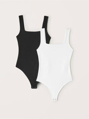 Abercrombie & Fitch Seamless Fabric Squareneck Bodysuit - Black